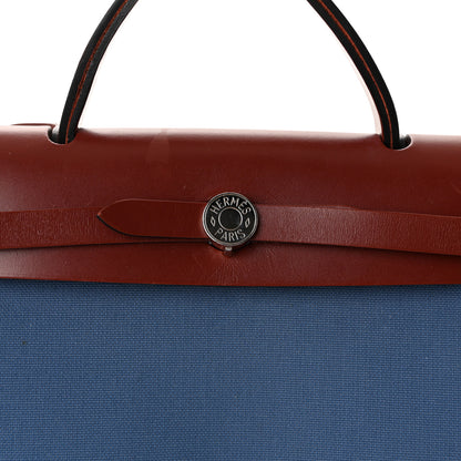 Hermes Vache Hunter Toile Militaire Herbag Zip 31 PM Bleu Agate Rouge H 9 of 11