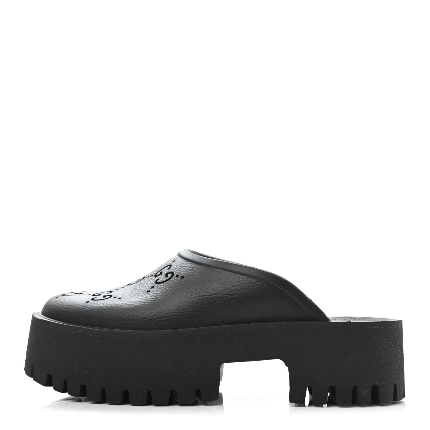 Gucci Rubber GG Monogram Perforated Elea Platform 55mm Lug Sole Sandals 38 Black 1 of 7