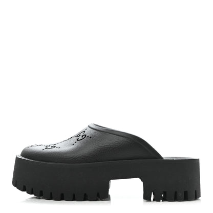 Gucci Rubber GG Monogram Perforated Elea Platform 55mm Lug Sole Sandals 38 Black 1 of 7