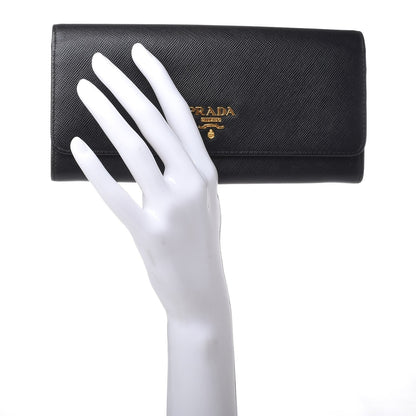 Prada Saffiano Colour Continental Flap Wallet Black Peonia 2 of 7
