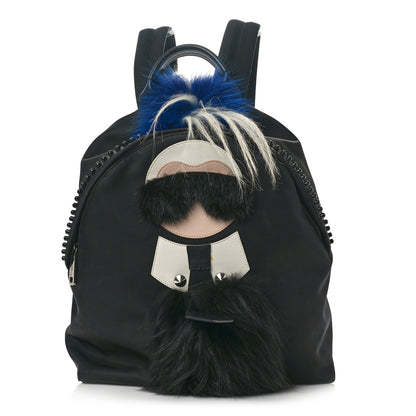 Fendi Nylon Vitello Century Mink Fox Goat Fur Studded Karlito Backpack Black Multicolor 1 of 10
