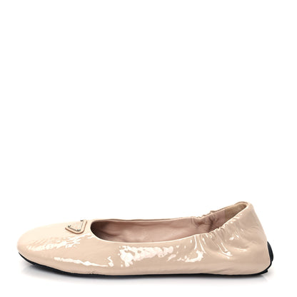 Prada Vernice Ballet Bow Flats 37 Beige 1 of 10
