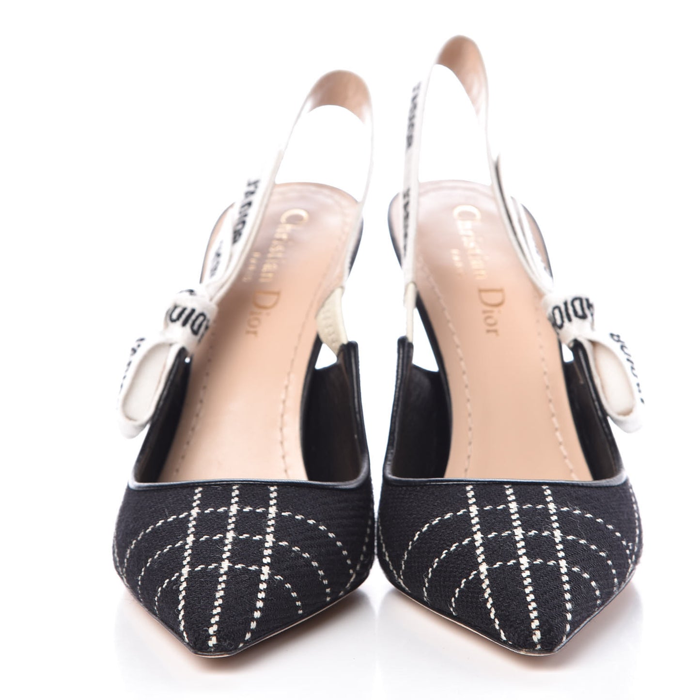 Fabric Ribbon Tartan Plaid J'Adoir Slingback 100mm Pumps 37.5 Black White
