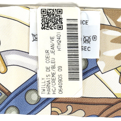 Hermes Silk Harnais De Coeur Twilly Creme Bleu Jean Vert Amande 4 of 4