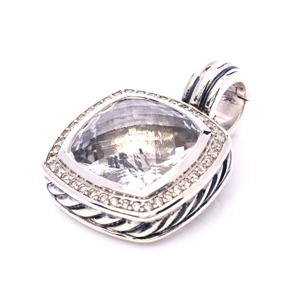 David Yurman Sterling Silver Diamond Quartz 14mm Albion Enhancer Pendant 3 of 7