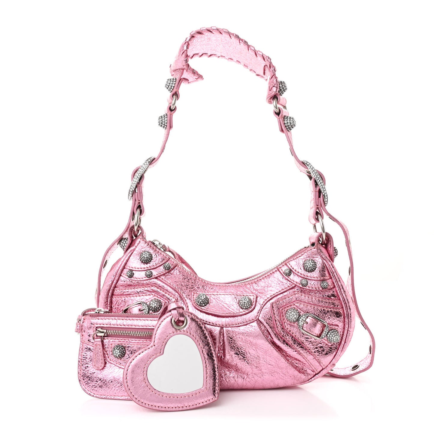 Metallic Agneau Arena Crystal Le Cagole Shoulder Bag XS Met Pink