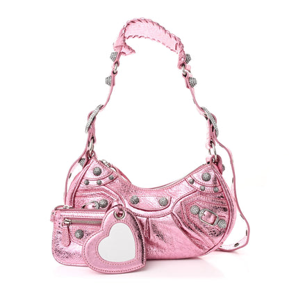 Balenciaga Metallic Agneau Arena Crystal Le Cagole Shoulder Bag XS Met Pink 3 of 11