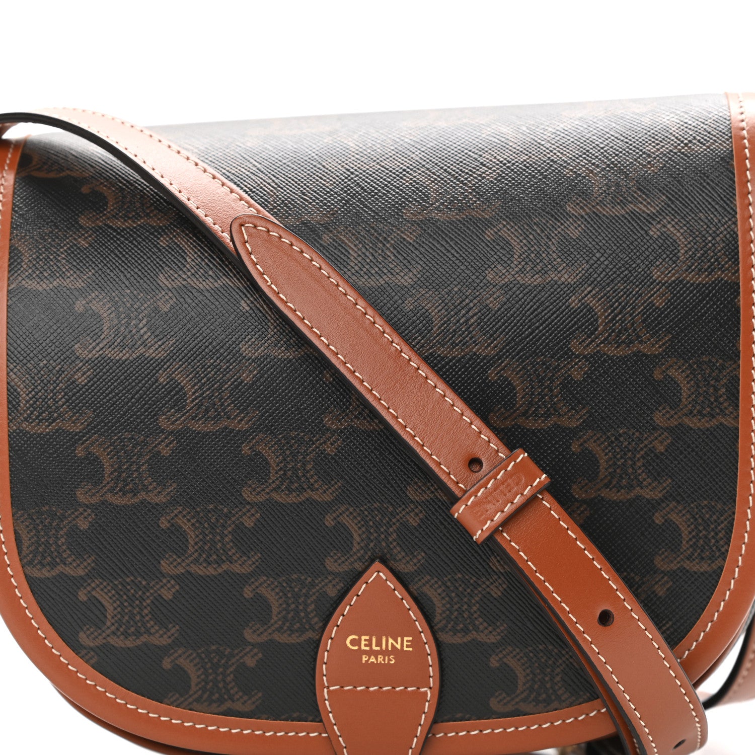 Celine Triomphe Canvas Medium Folco Bag Tan 7 of 9
