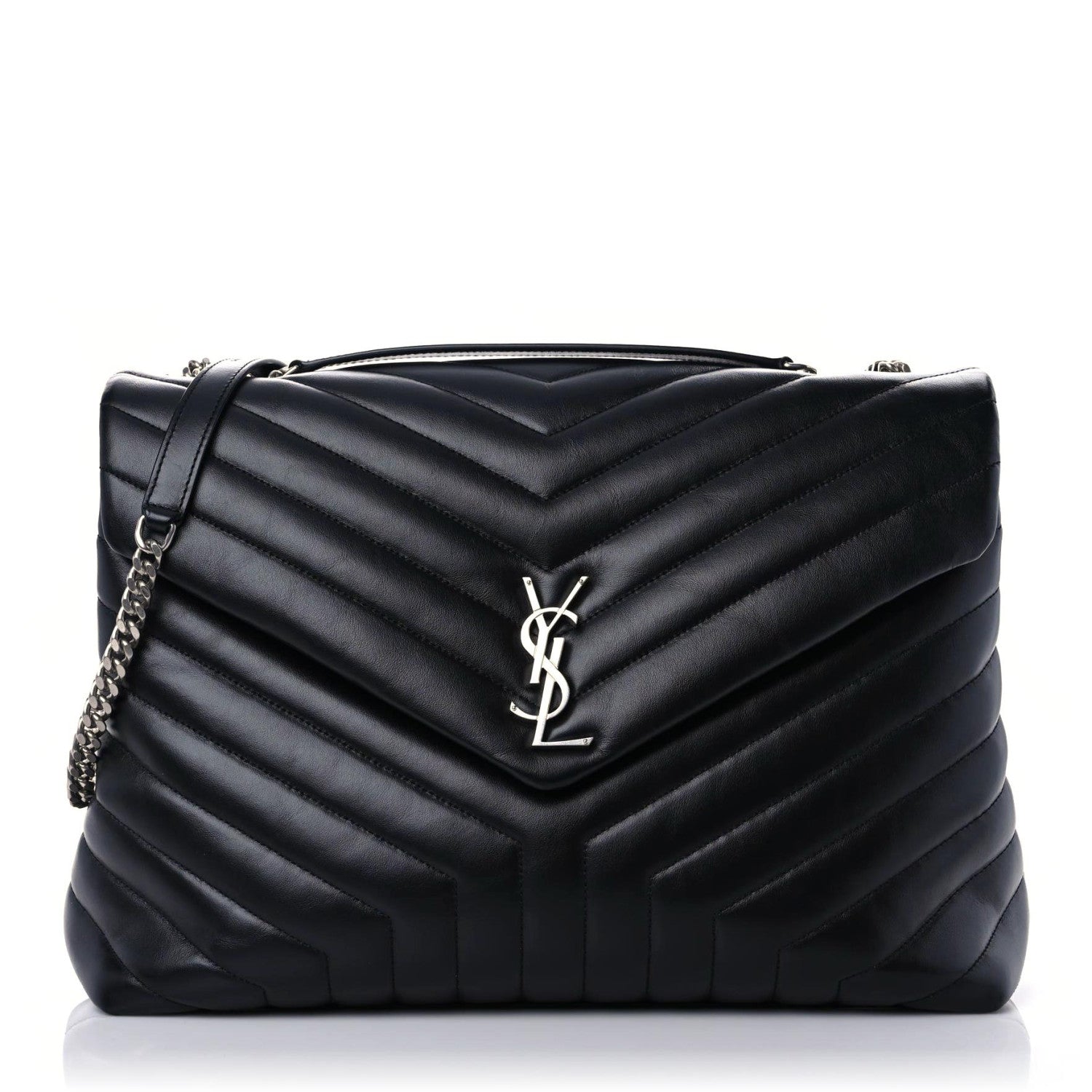 Saint Laurent Calfskin Y Quilted Monogram Large Loulou Chain Satchel Black 1 of 14