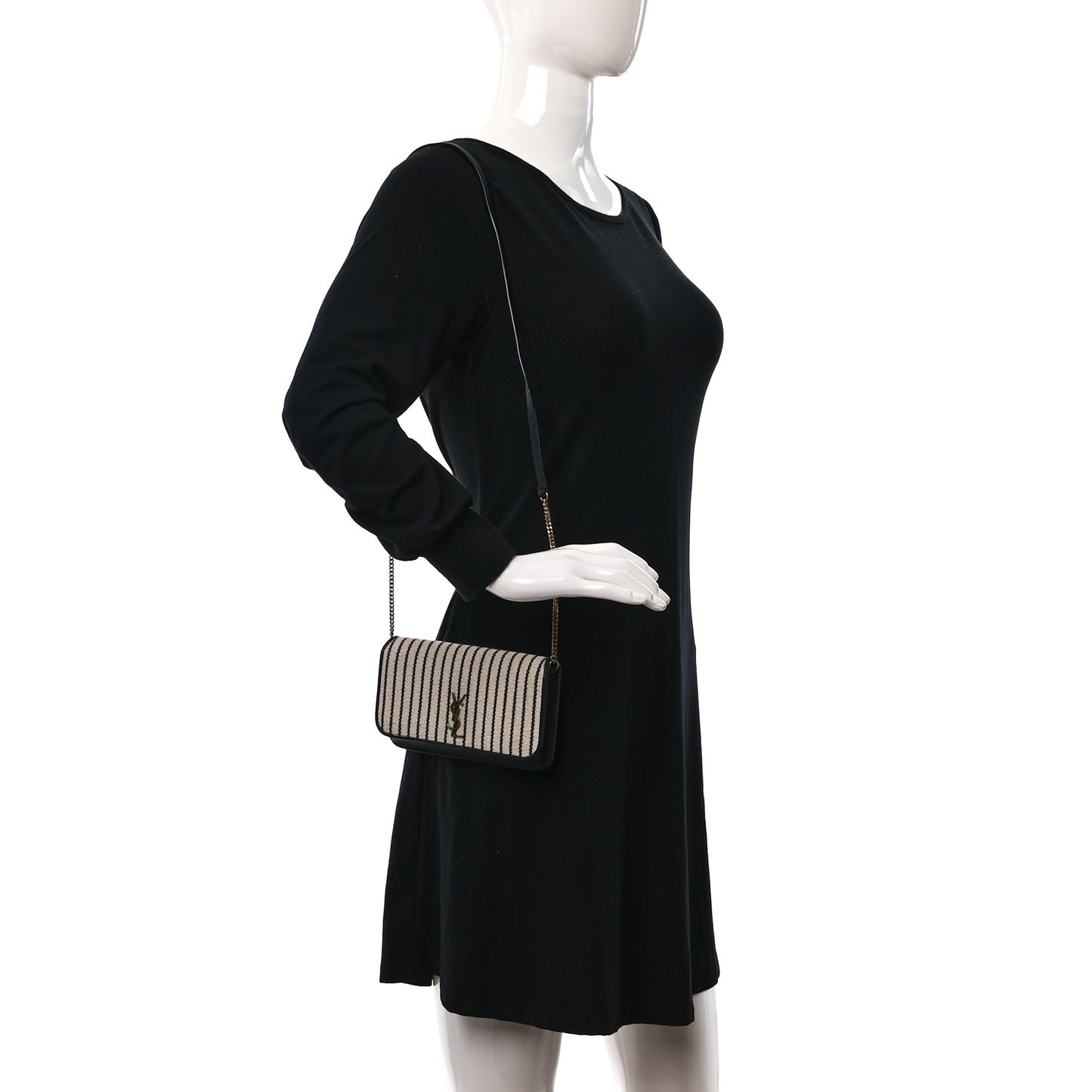 Canvas Striped Phone Holder Crossbody Beige Black