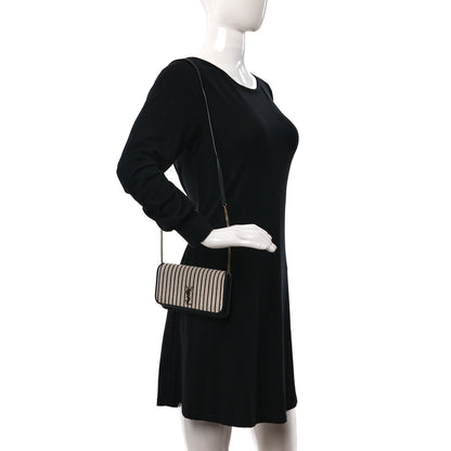 Saint Laurent Canvas Striped Phone Holder Crossbody Beige Black 2 of 10