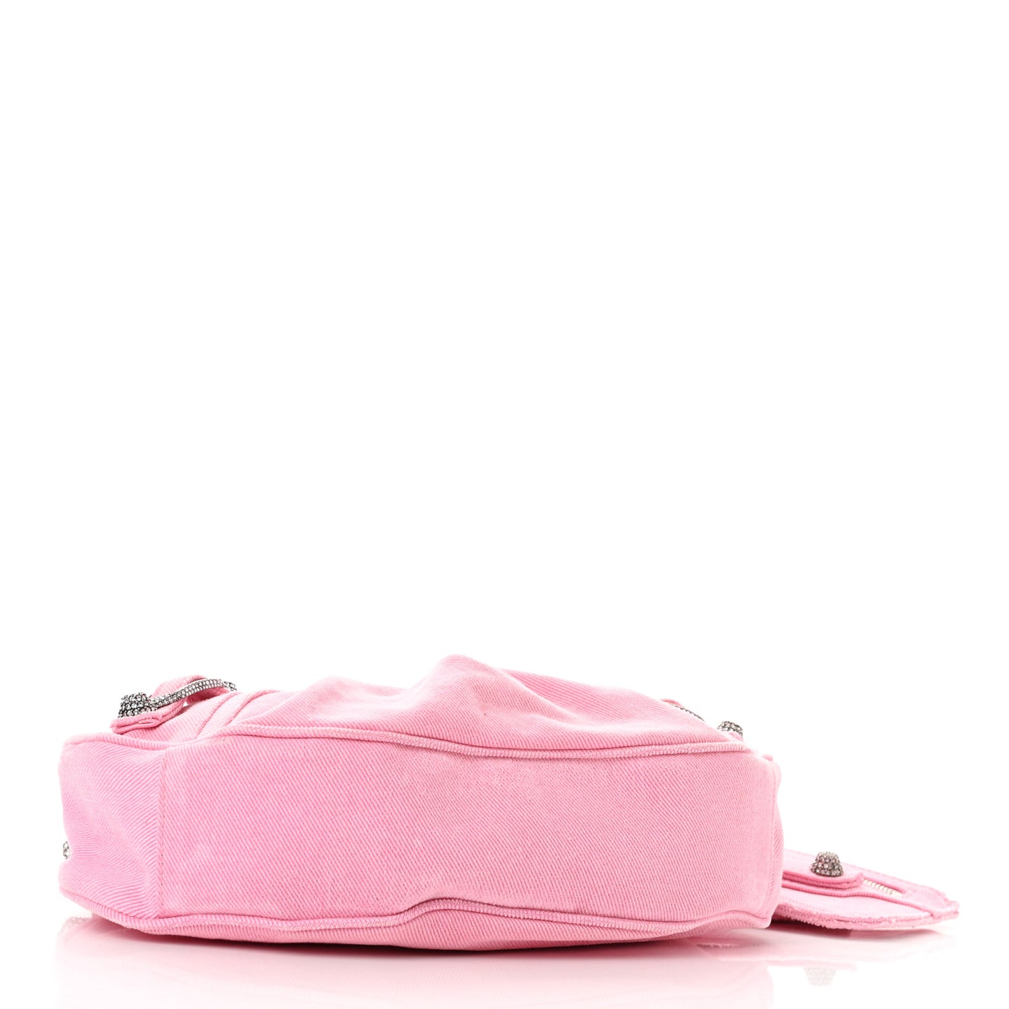 Washed Frayed Denim Crystal Le Cagole Shoulder Bag XS Denim Pink