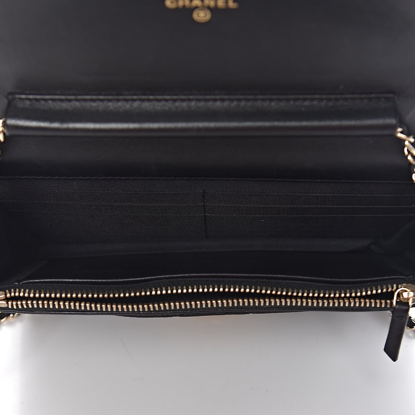 Lambskin Quilted Golden Class Wallet on Chain WOC Black