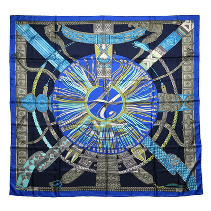Hermes Silk Ceintures et Liens Shawl 140 Bleu Vif Marine Turquoise 1 of 6