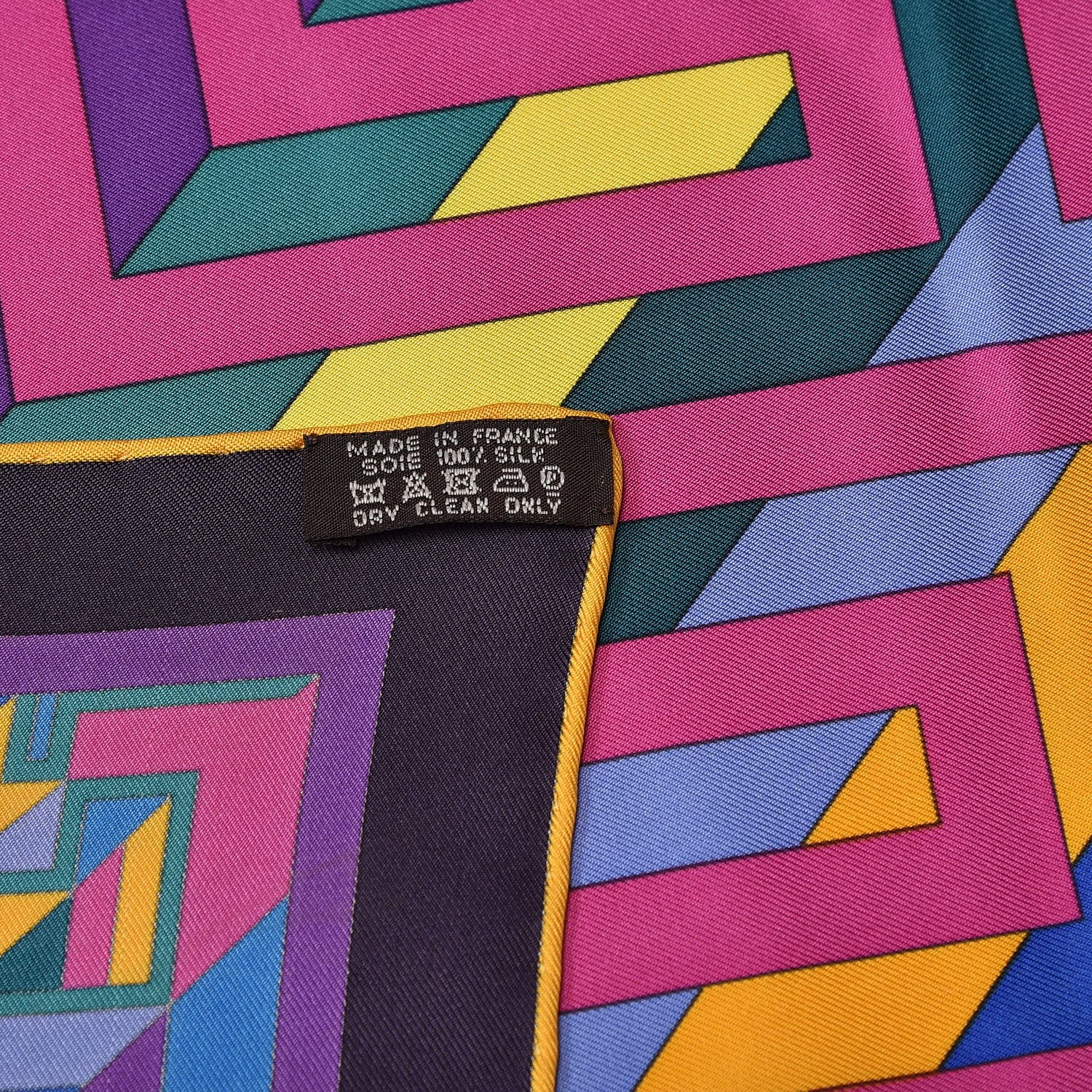 Hermes Silk Le Fil D'Ariane Scarf 90 Violet Vert Jaune 5 of 5