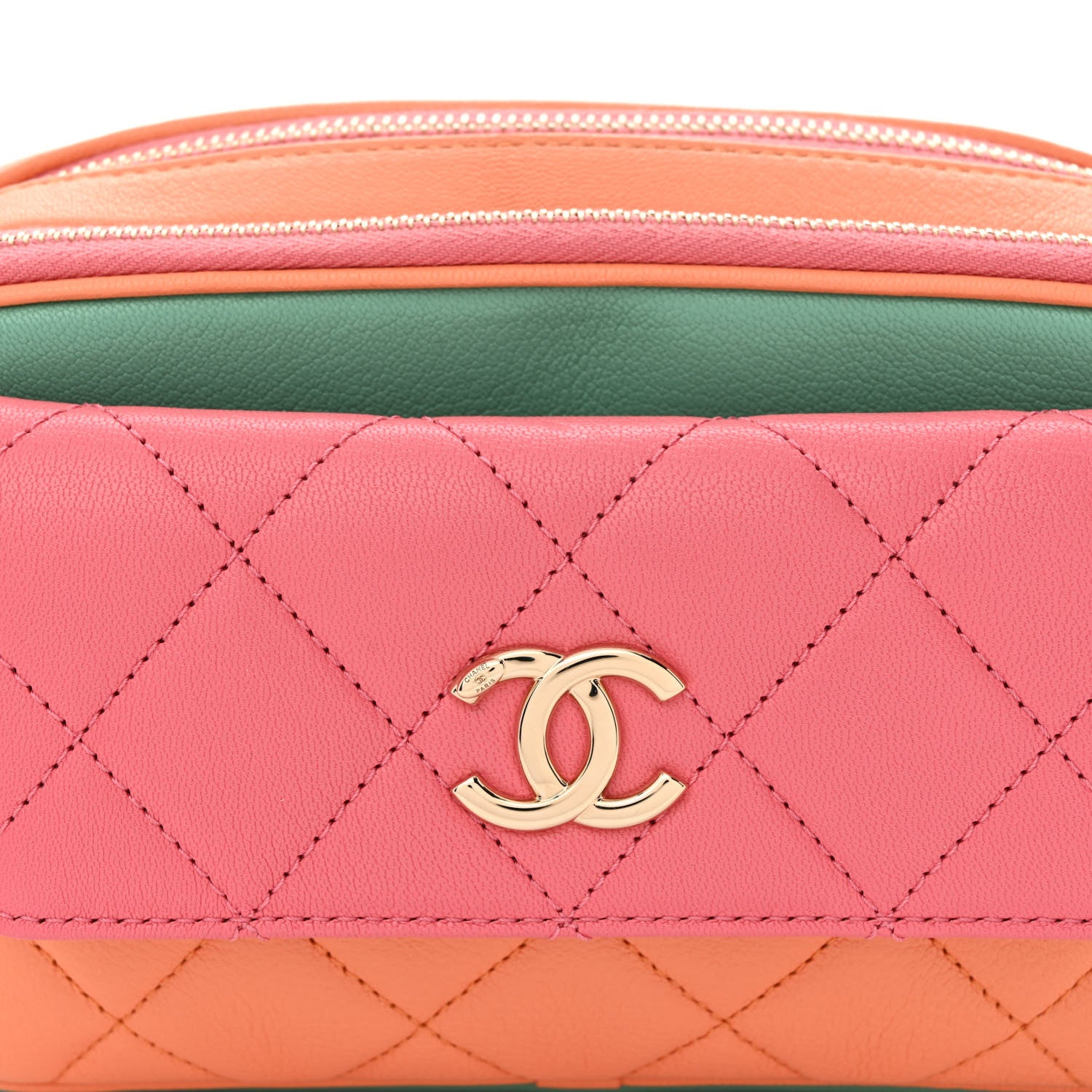 Chanel Goatskin Quilted Tri-Color In & Out Waist Bag Orange Green Pink 10 of 12