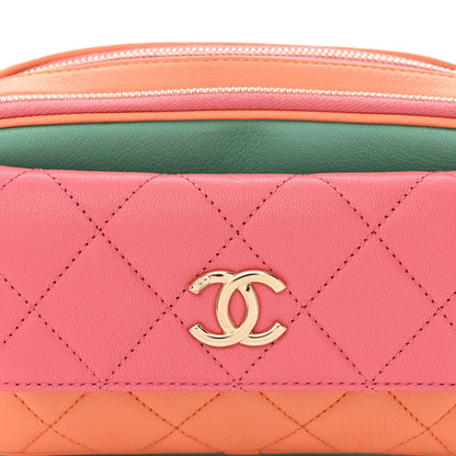 Chanel Goatskin Quilted Tri-Color In & Out Waist Bag Orange Green Pink 10 of 12