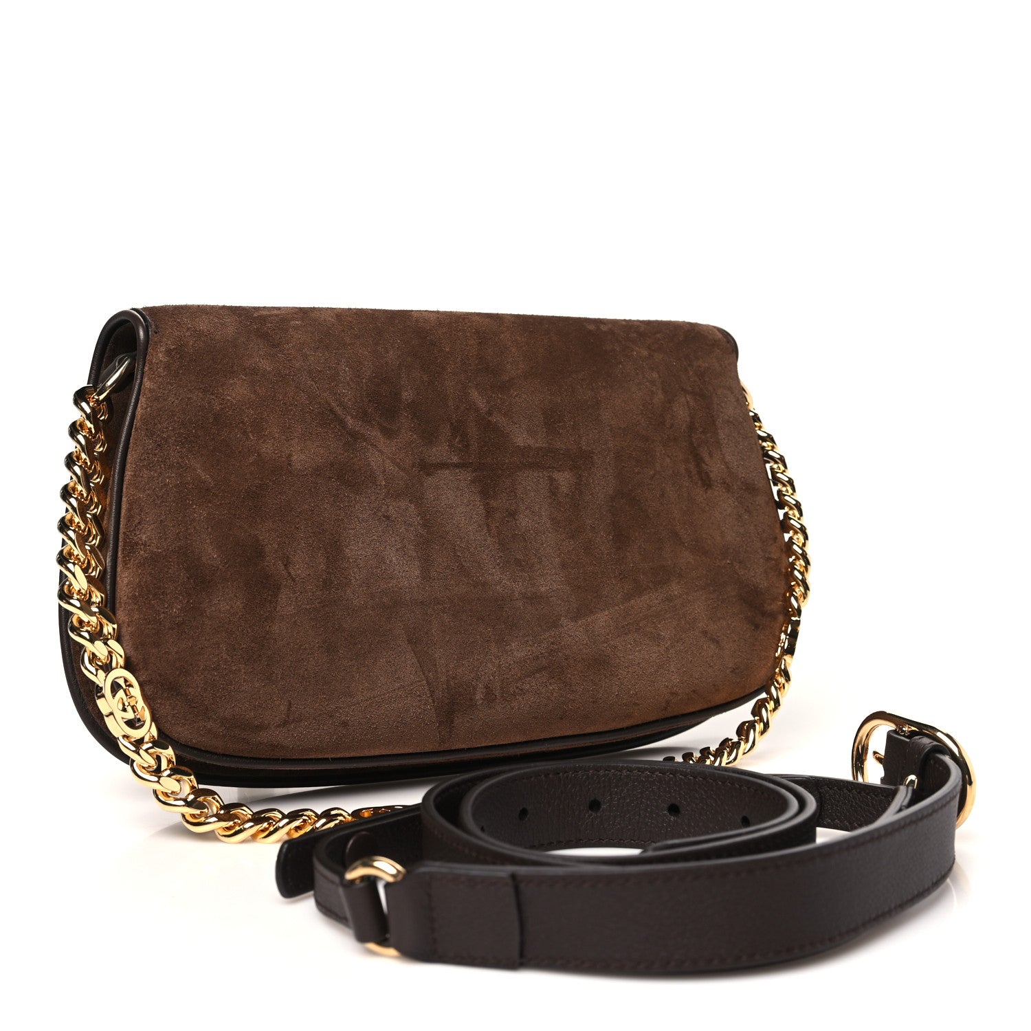 Gucci Suede Talco New Roxy Calfskin Blondie Chain Shoulder Flap Bag River Brown 3 of 10