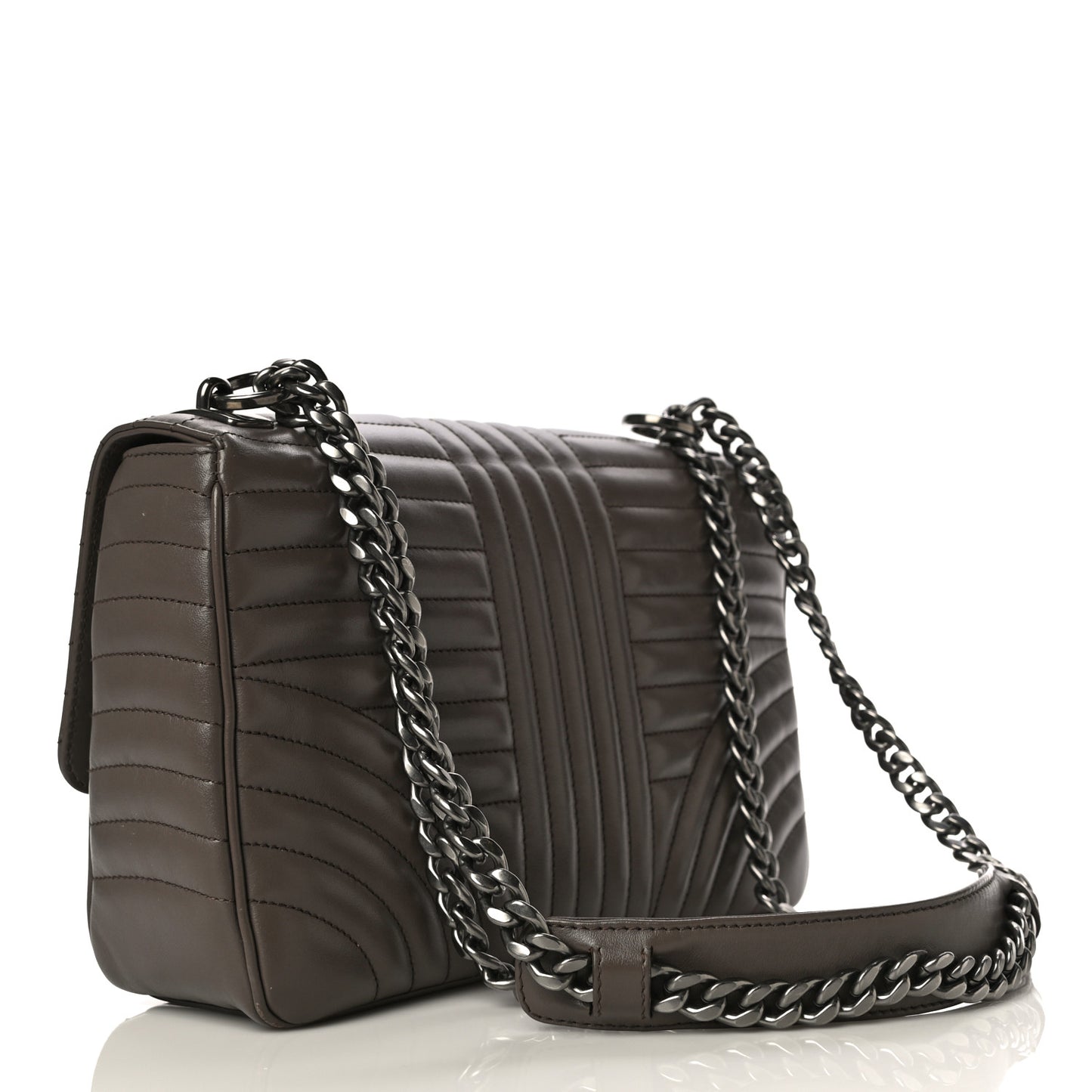 Soft Calfskin Impunture Diagramme Large Chain Flap Shoulder Bag Bambu
