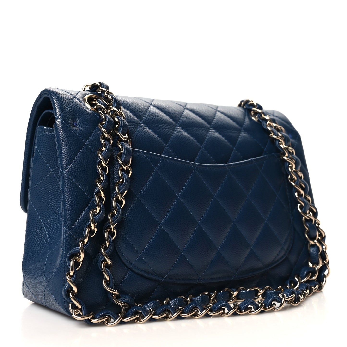 Caviar Quilted Small Double Flap Blue