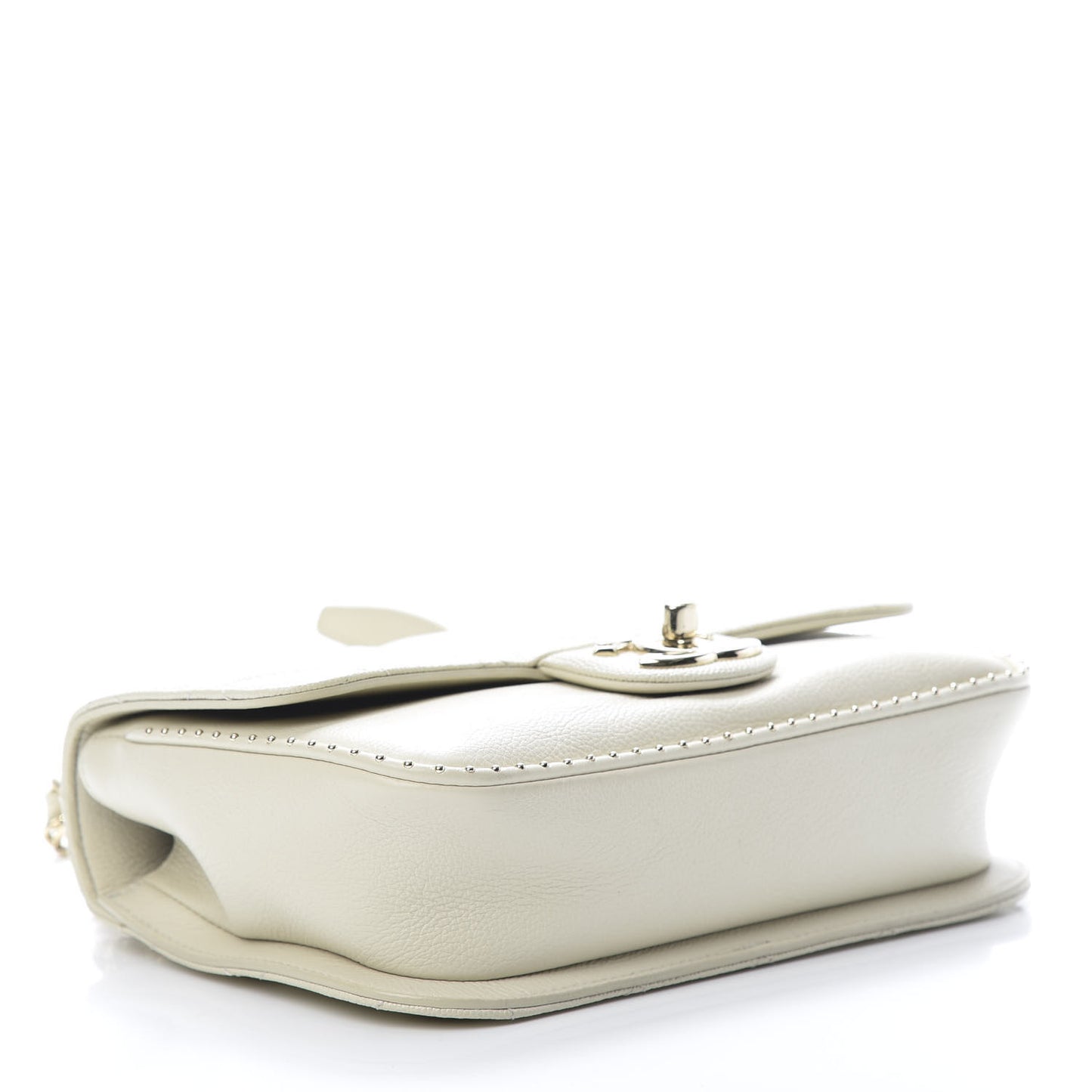 Caviar Quilted Small Studded Flap Off White
