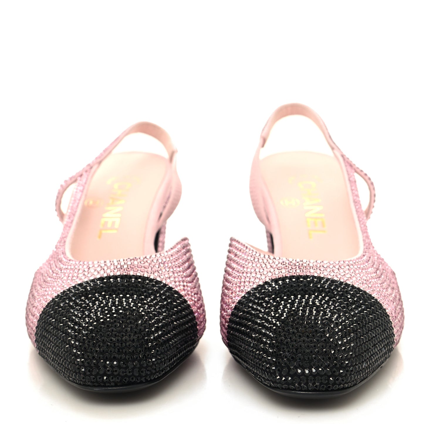 Strass Grosgrain Cap Toe CC Slingback Pumps 38 Pink Black