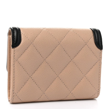 Chanel Caviar Quilted Filigree Flap Card Holder Beige Black 3 of 9