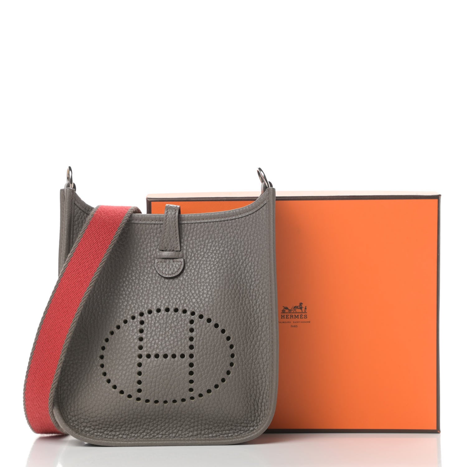 Hermes Taurillon Clemence Amazone Evelyne TPM Etain Rouge Casaque 11 of 11