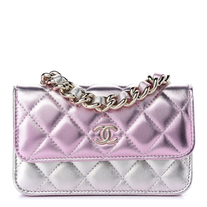 Chanel Gradient Metallic Lambskin Quilted Clutch With Chain Gold Pink 2 of 9