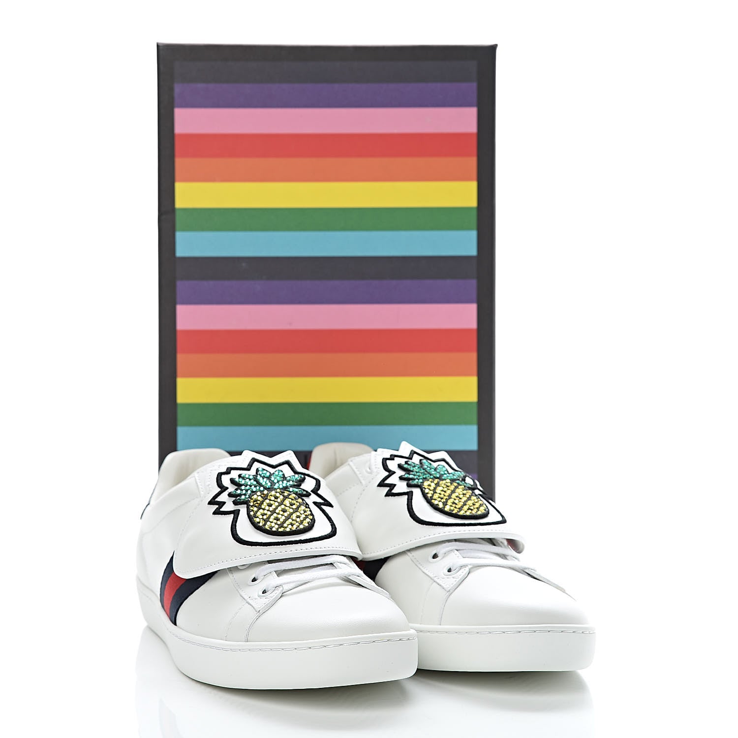 Gucci Calfskin Ayers Crystal Web Pineapple Embroidered Womens New Ace Sneakers 39 White 10 of 10