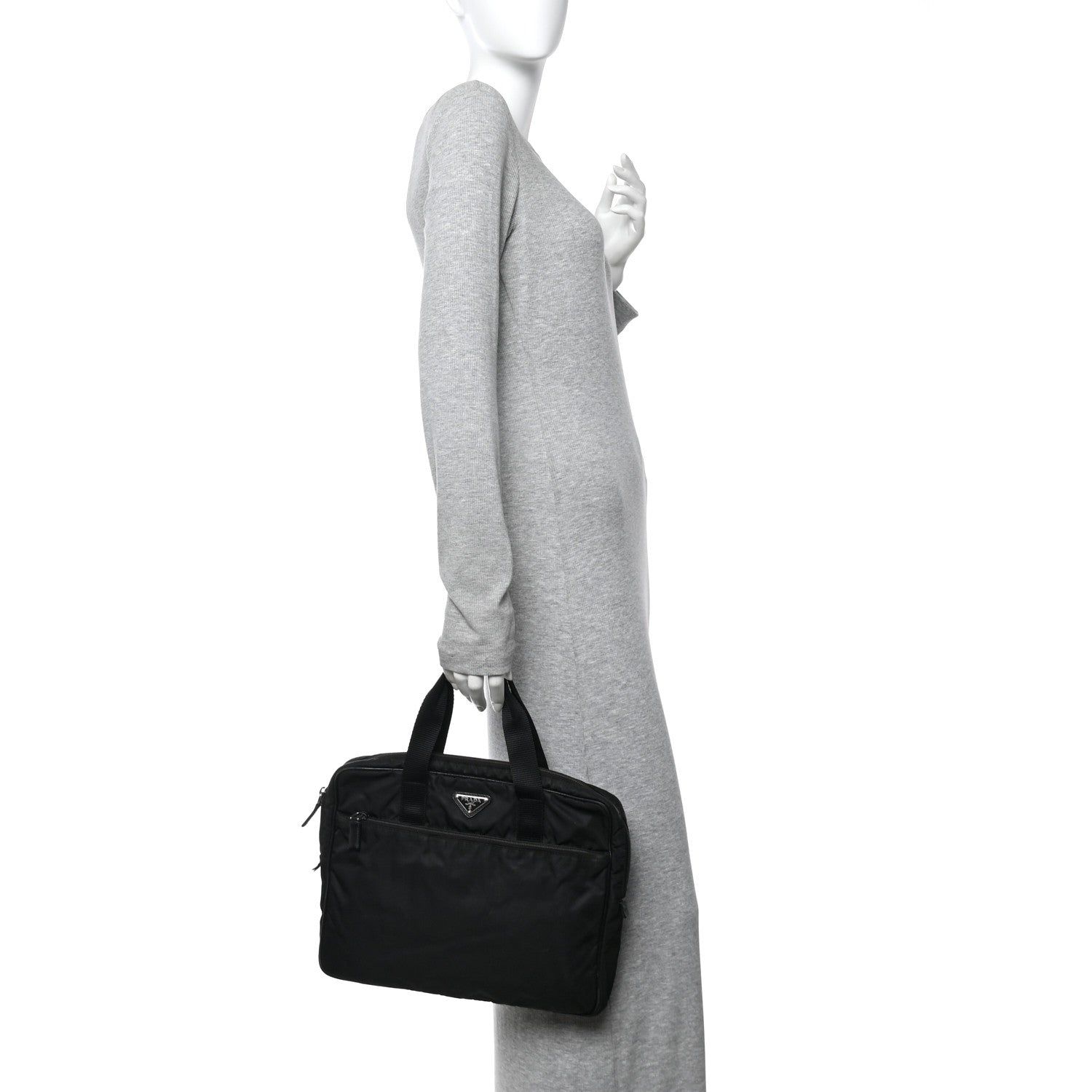 Prada Saffiano Tessuto Nylon Small Briefcase Black 2 of 9