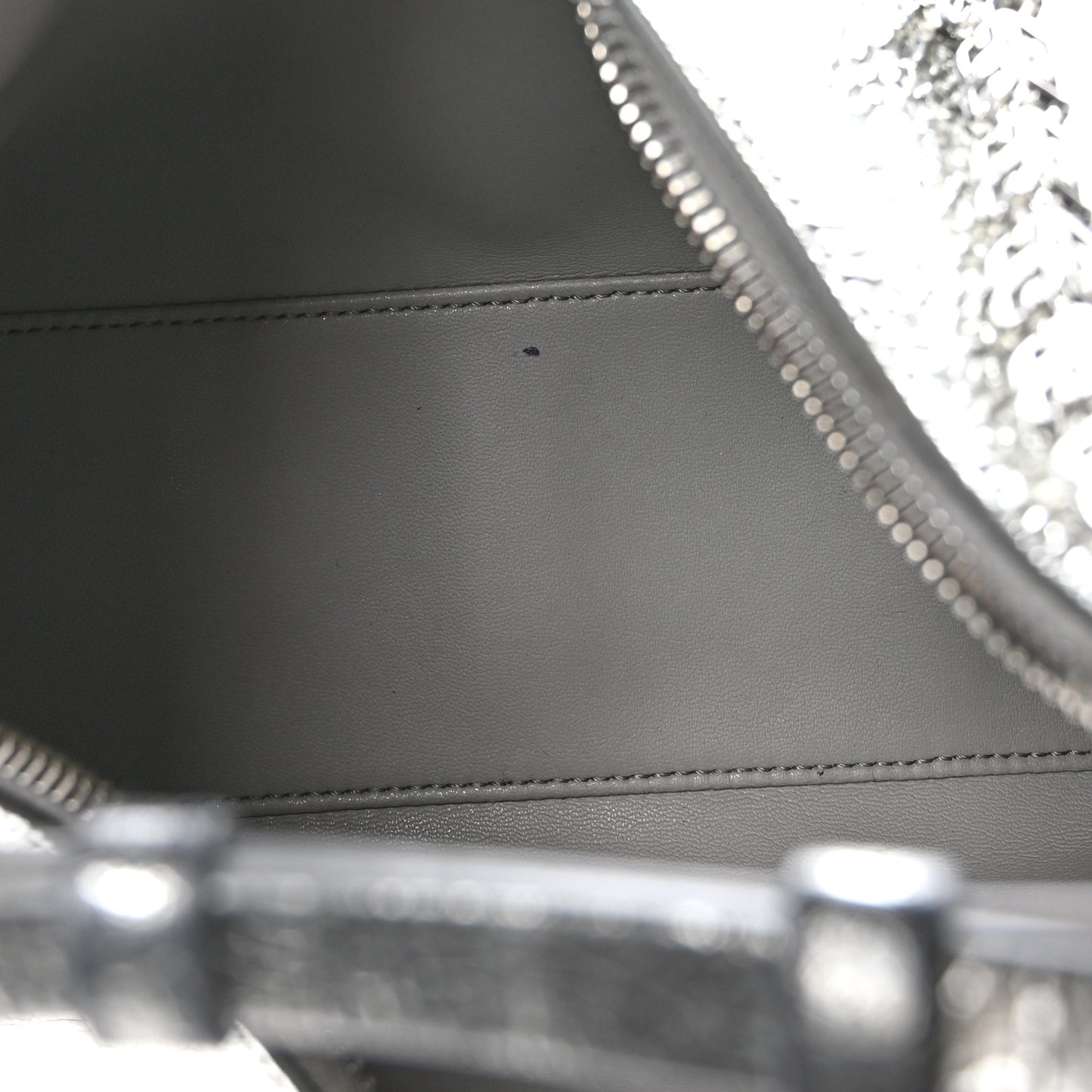 Metallic Lambskin Small Moon Cut Out Shoulder Bag Silvery