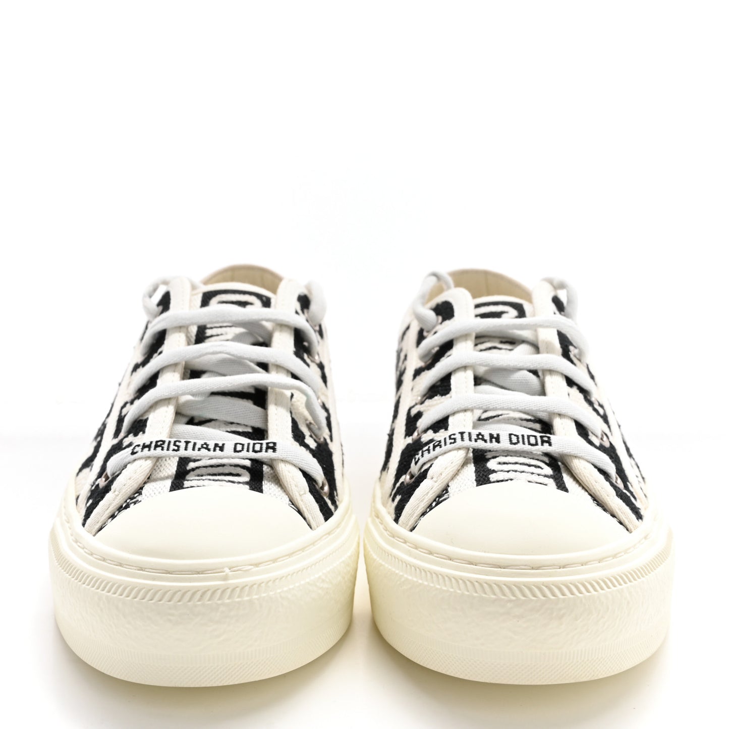 Canvas Macro Houndstooth Embroidered Womens Walk'N'Dior Low Top Sneakers 37.5 White Black