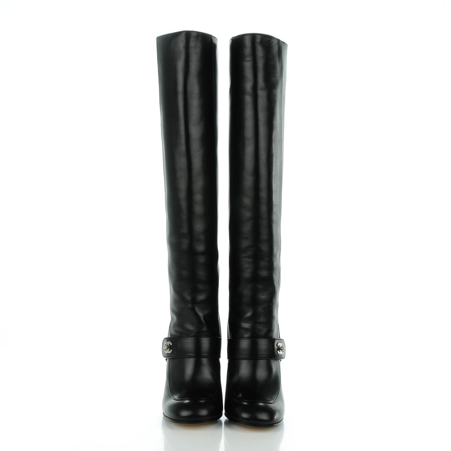 Calfskin CC Turnlock Knee High Boots 38 Black