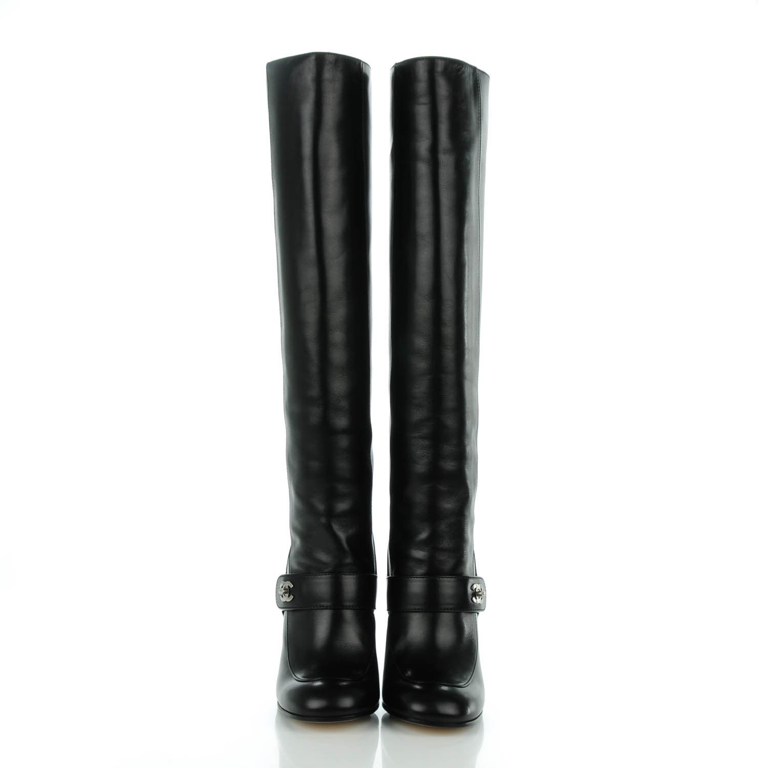 Chanel Calfskin CC Turnlock Knee High Boots 38 Black 3 of 10