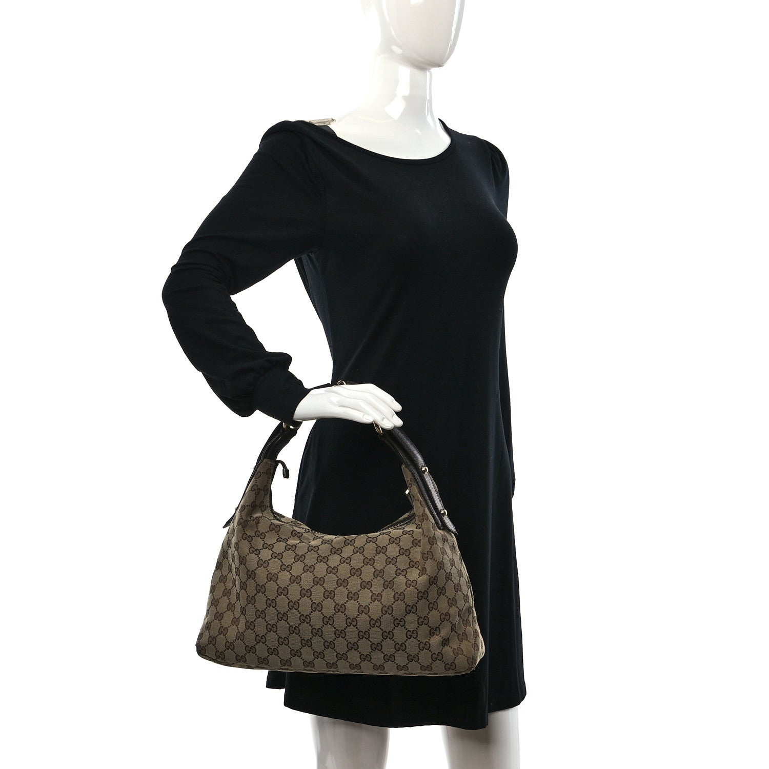 Gucci Monogram Medium Horsebit Chain Hobo Dark Brown 3 of 9