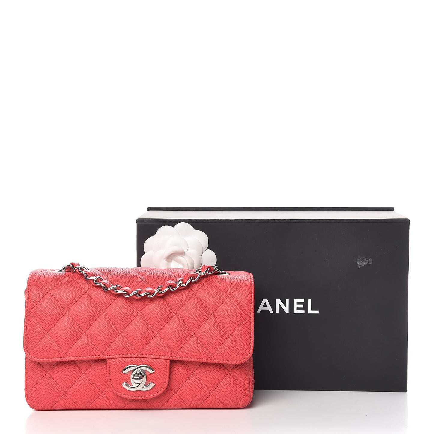 Caviar Quilted Mini Rectangular Flap Light Red