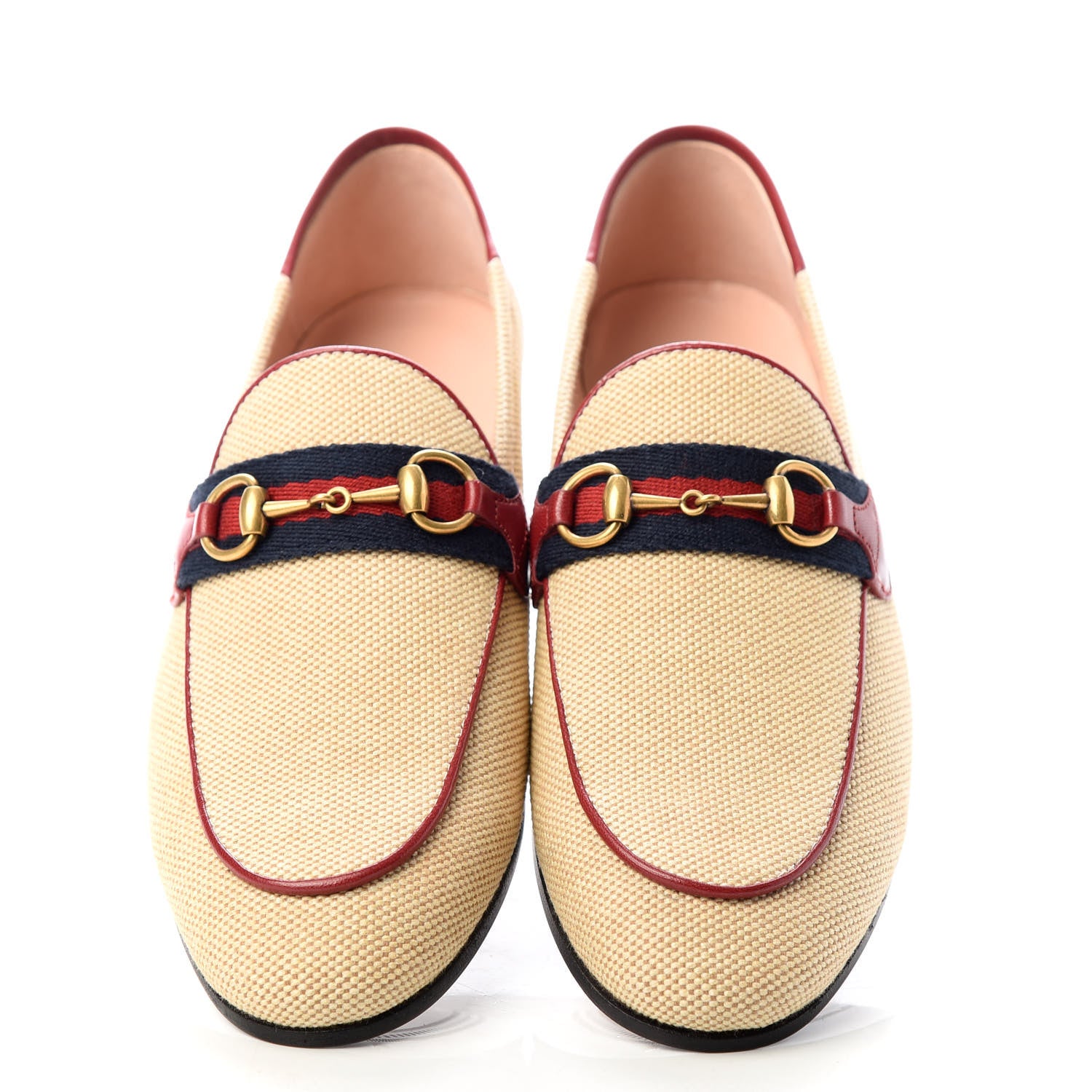 Gucci Canvas Malaga Kid Web Womens Horsebit Brixton Loafers 37 Sand Romantic Cerise 5 of 11