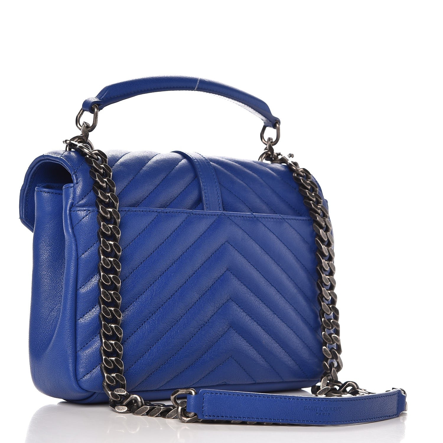 Saint Laurent Sheepskin Matelasse Chevron Monogram Medium College Bag Royal Blue 3 of 9