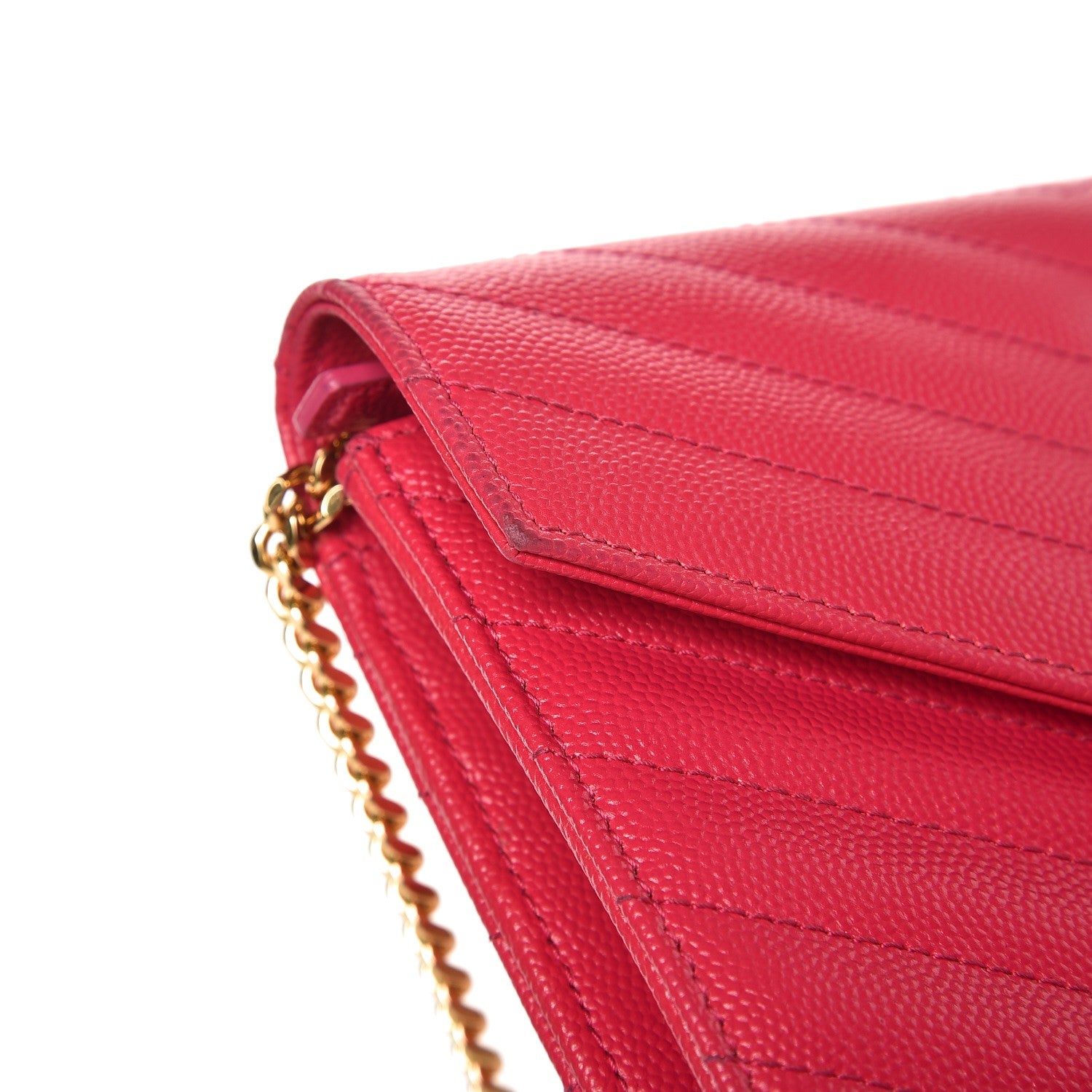 Saint Laurent Grain De Poudre Matelasse Chevron Monogram Envelope Chain Wallet Bubblegum 13 of 13