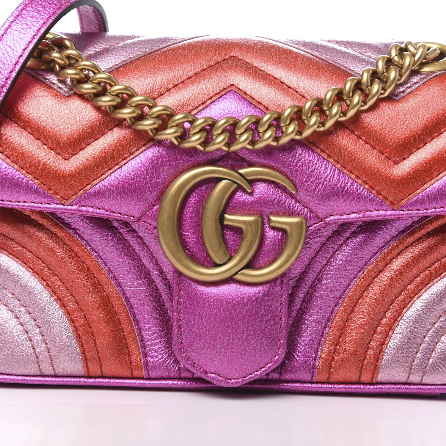 Gucci Metallic Calfskin Matelasse Mini GG Marmont Shoulder Bag Fuchsia 9 of 9