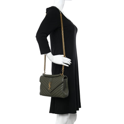 Saint Laurent Sheepskin Matelasse Chevron Monogram Medium College Bag Military Olive 2 of 20