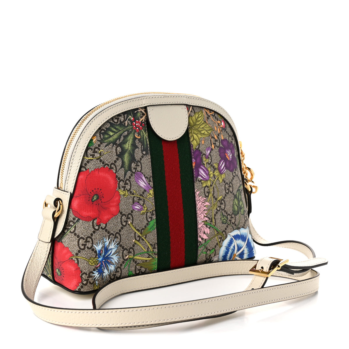 GG Supreme Monogram Flora Web GG Small Ophidia Dome Shoulder Bag White