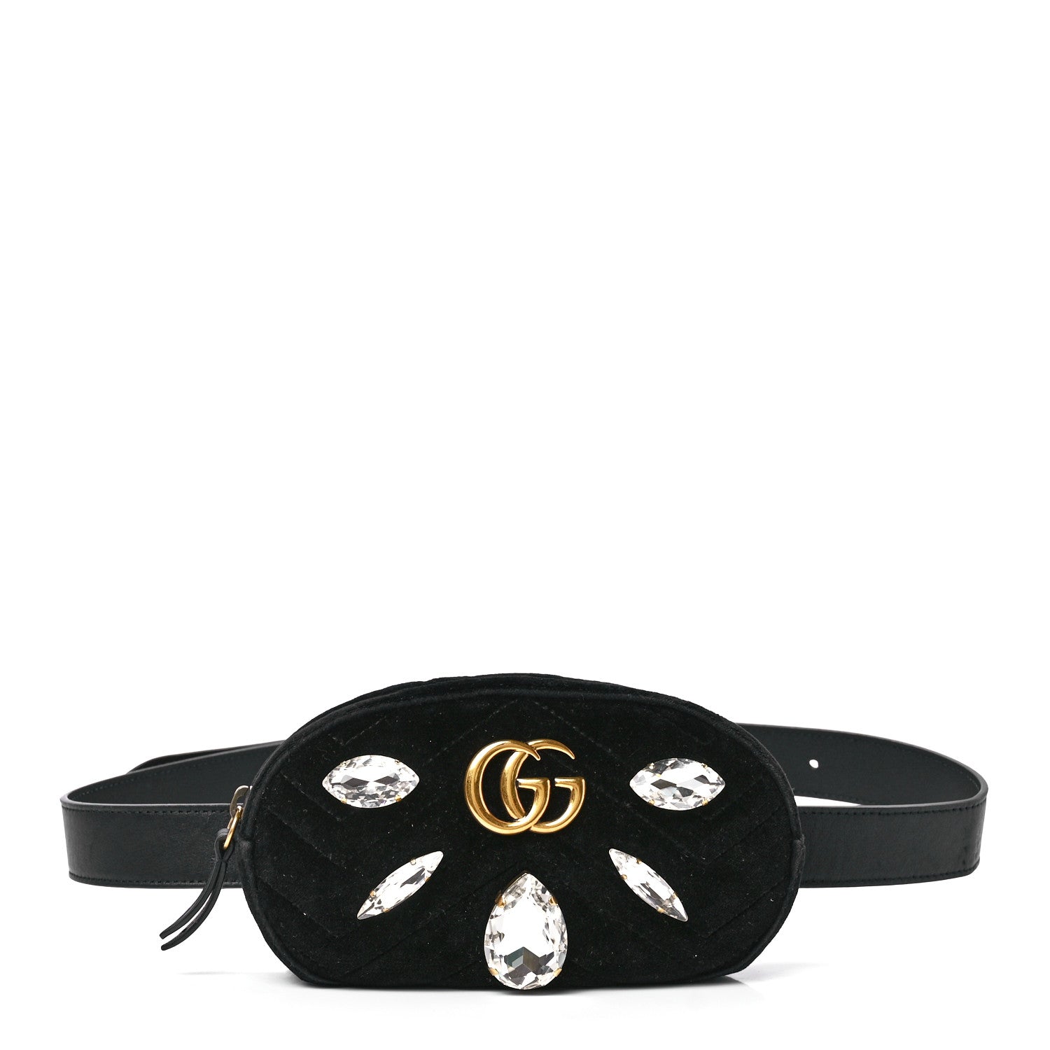 Gucci Velvet Matelasse Marquise Crystals GG Marmont Belt Bag 85 34 Black 1 of 13