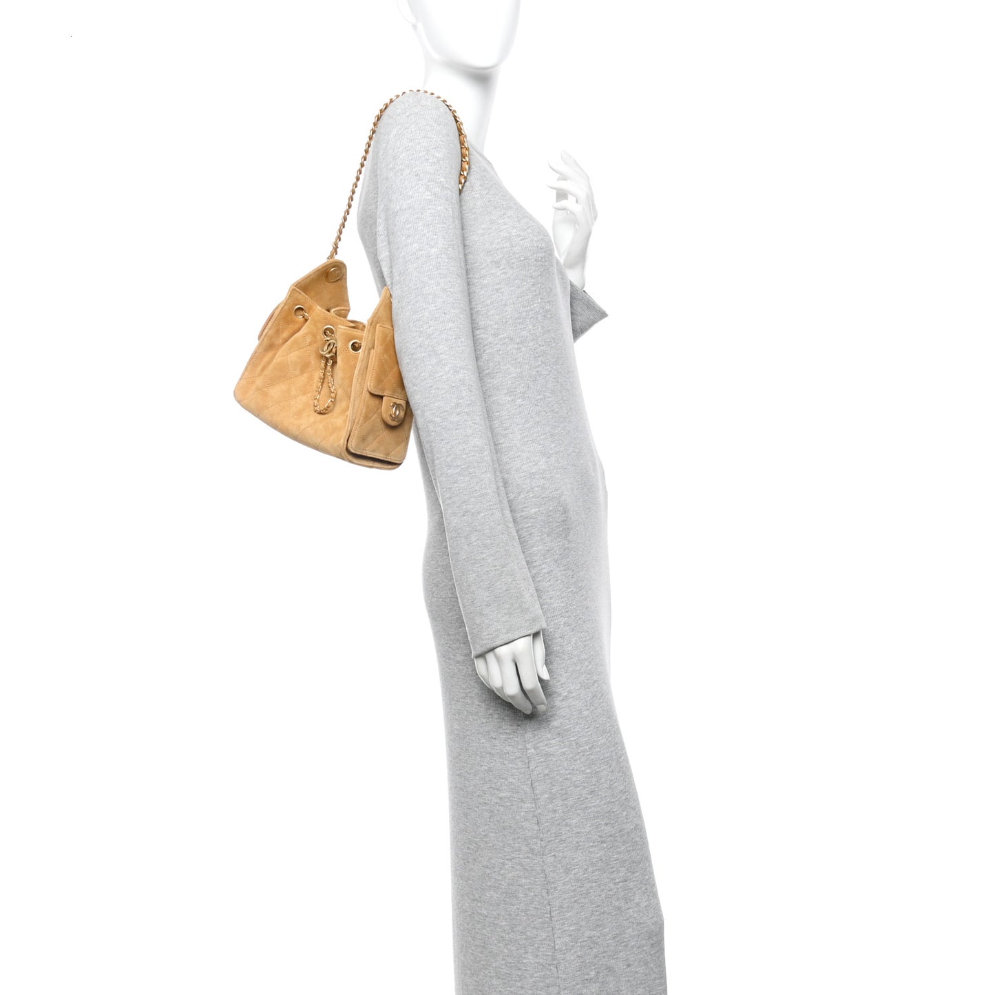 Suede Quilted Mini Chanel 25 Handbag Beige