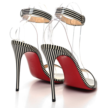 Christian Louboutin Patent PVC Striped Illusion Jonatina 100 Sandals 38 Black White 4 of 7