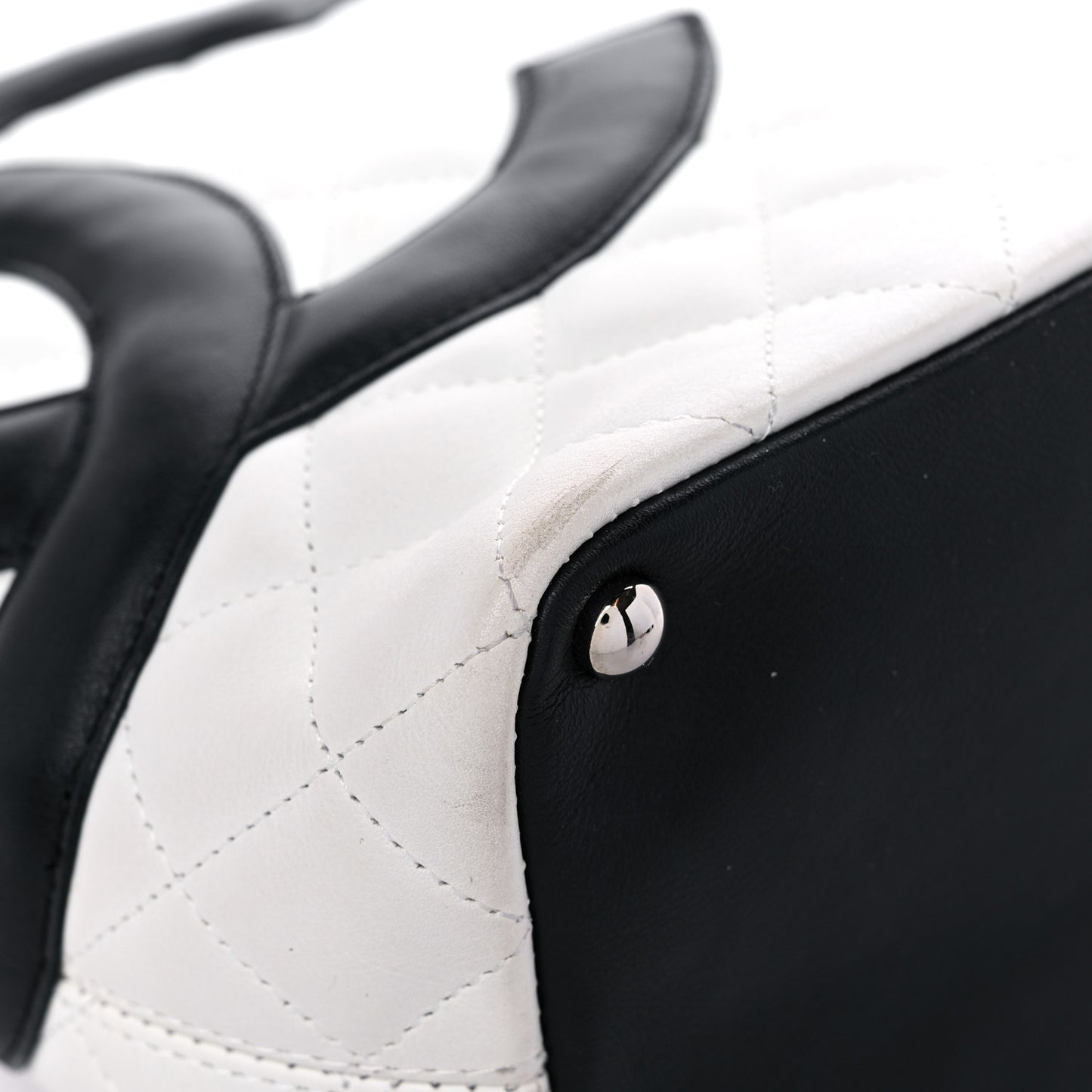 Calfskin Quilted Medium Cambon Tote White Black