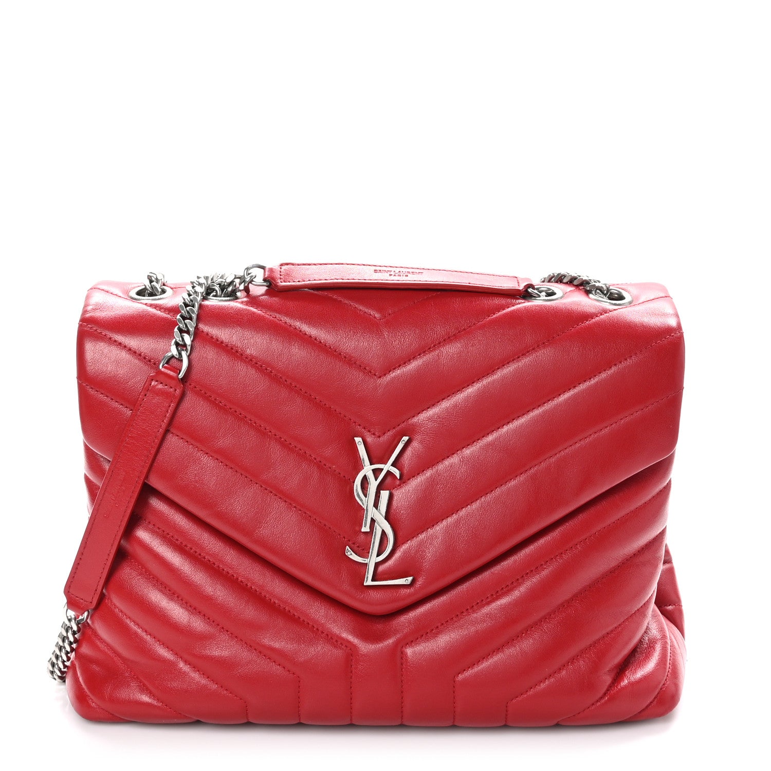 Saint Laurent Calfskin Y Quilted Monogram Medium Loulou Chain Satchel Lipstick Red 1 of 10