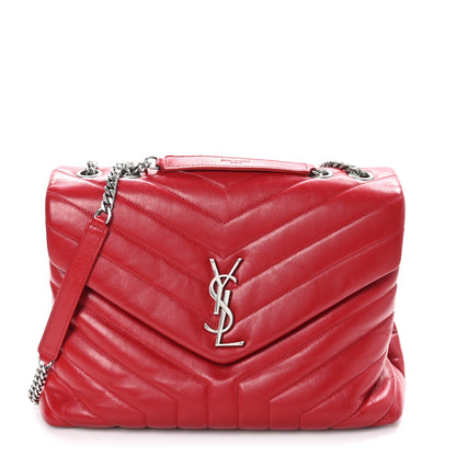 Saint Laurent Calfskin Y Quilted Monogram Medium Loulou Chain Satchel Lipstick Red 1 of 10