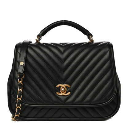 Chanel Lambskin Reverse Chevron Quilted Round Top Handle Flap Black 1 of 18